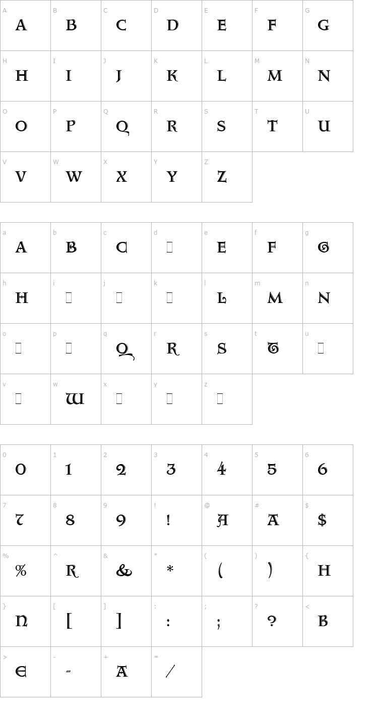 Character Map Aquitaine Initials LET Plain1.0 Font