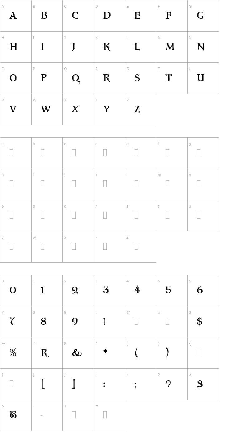 Character Map AquitaineInitialsPlain Font