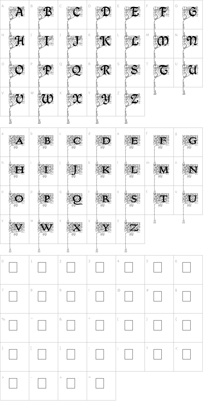 Character Map Arborial_Initials Font