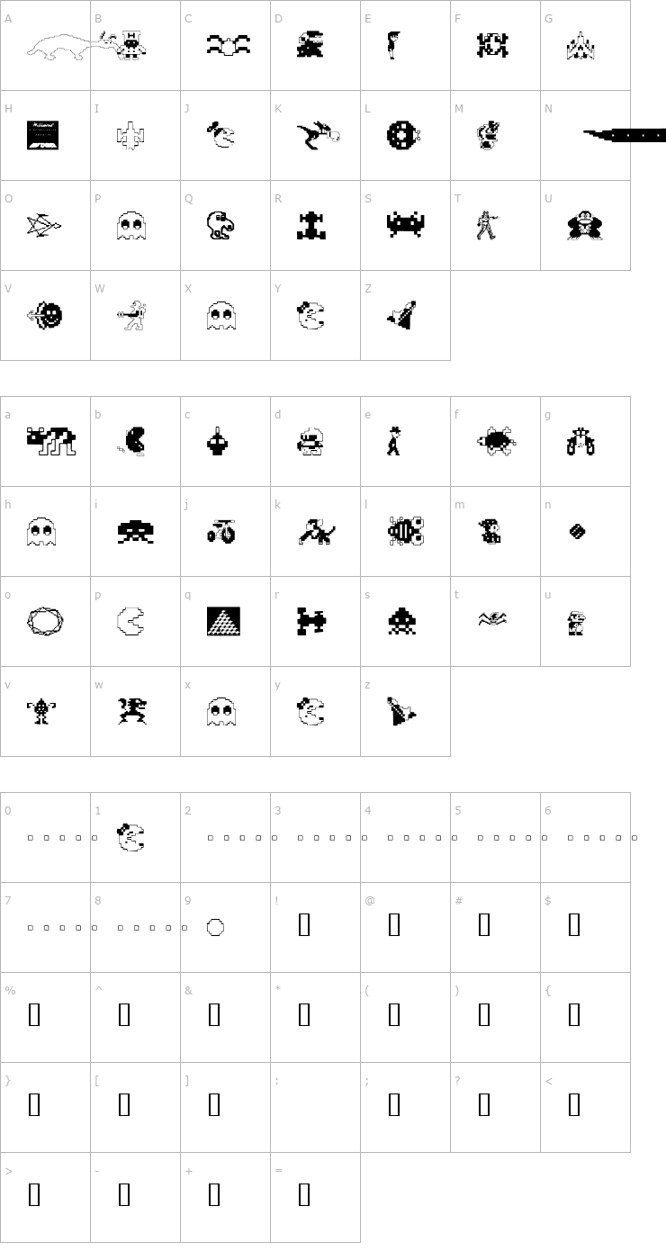 Character Map Arcade Font