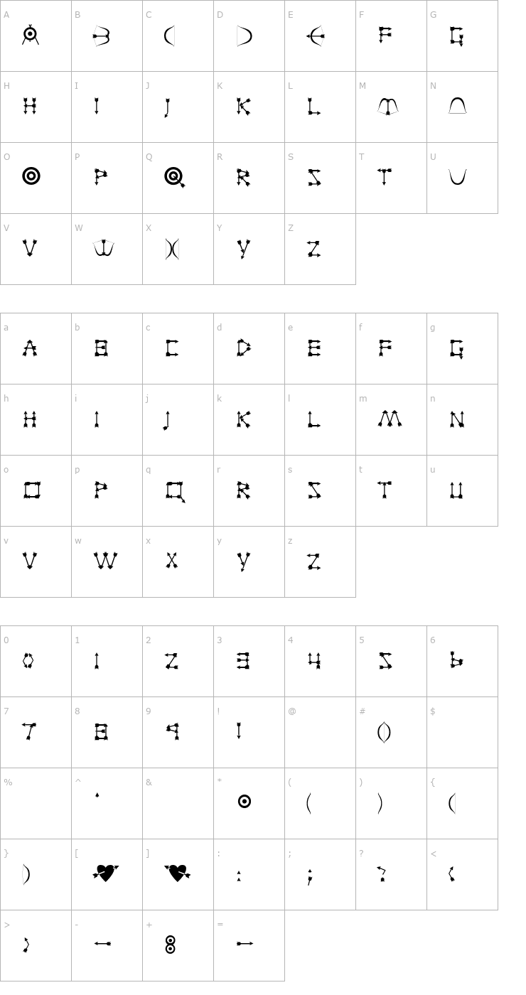 Character Map ArcheryDisplay Font