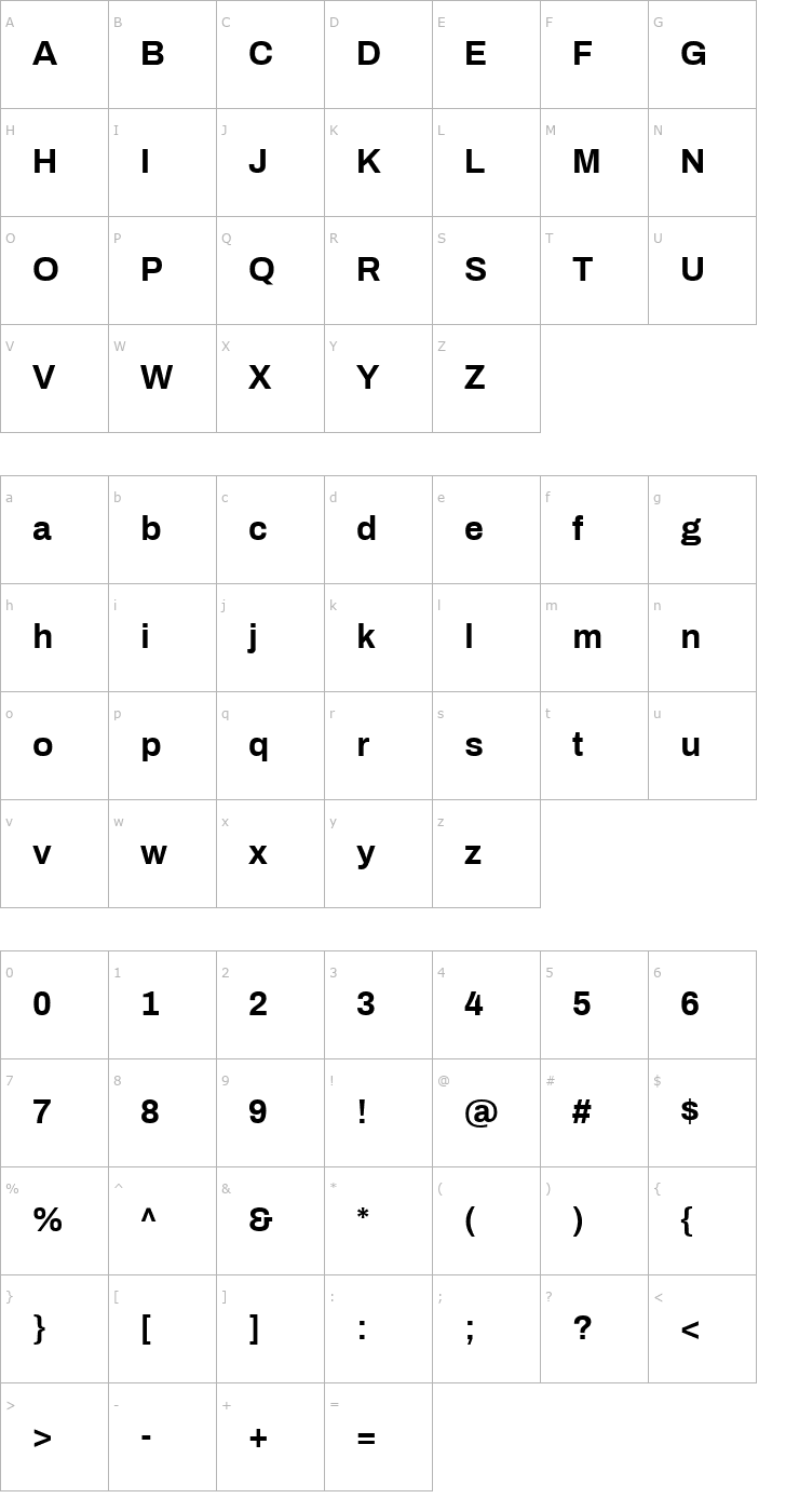 Character Map Archivo Bold Font