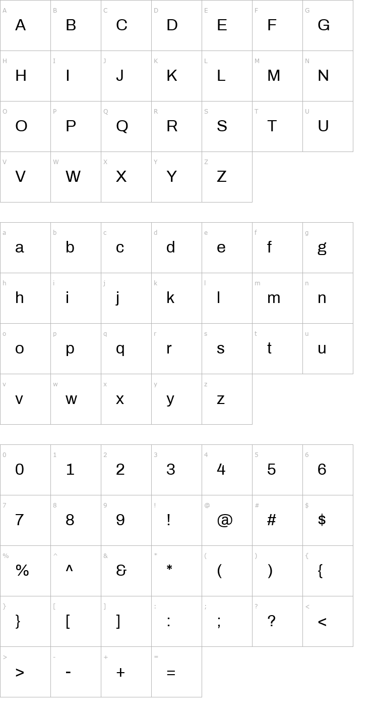 Character Map Archivo Font