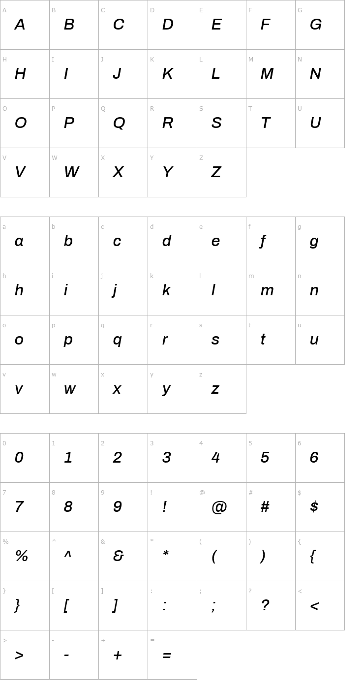 Character Map Archivo Medium Italic Font