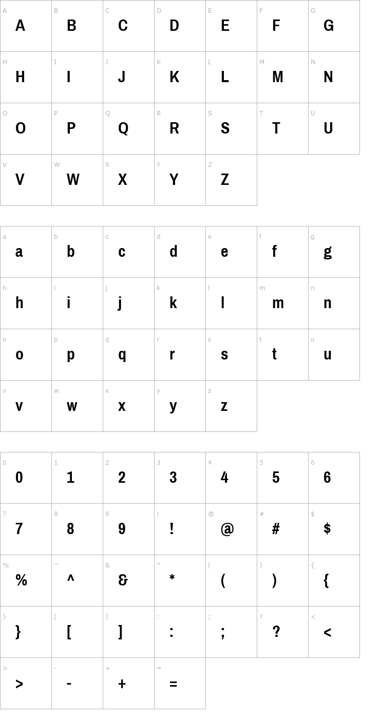 Character Map Archivo Narrow Bold Font