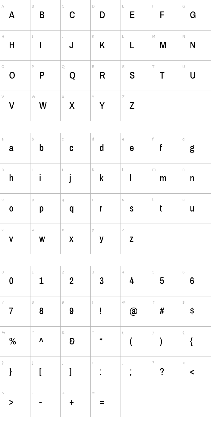 Character Map Archivo Narrow Medium Font