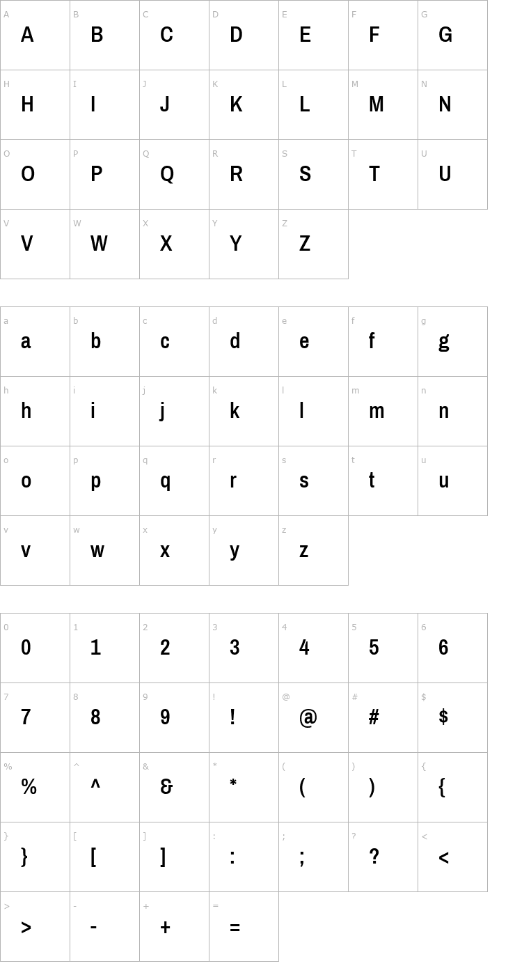 Character Map Archivo Narrow SemiBold Font