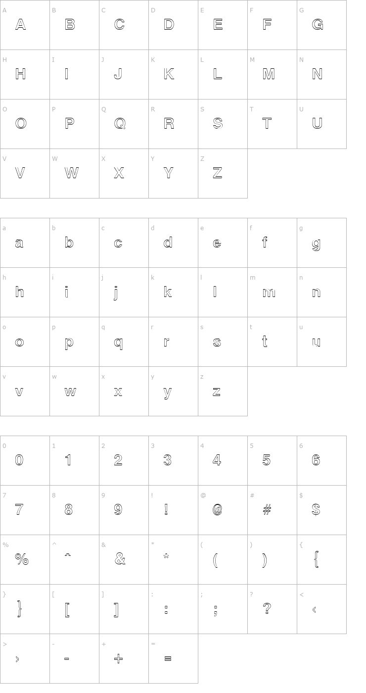 Character Map ArenaOutline Font