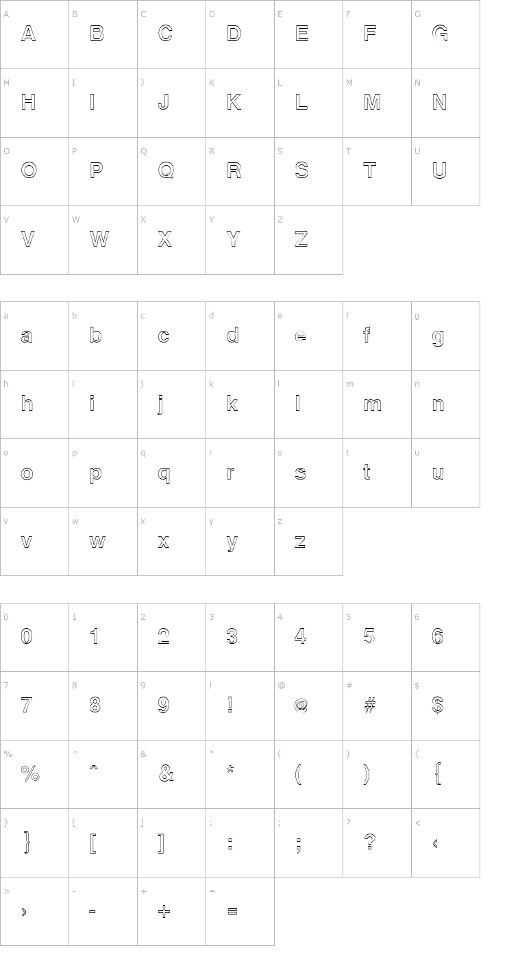 Character Map ArenaOutline Regular Font