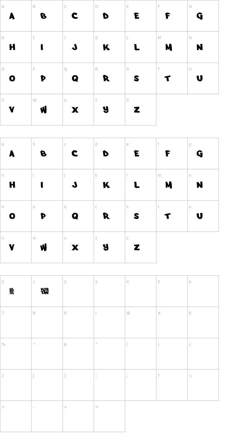 Character Map Arfmoochikncheez Font