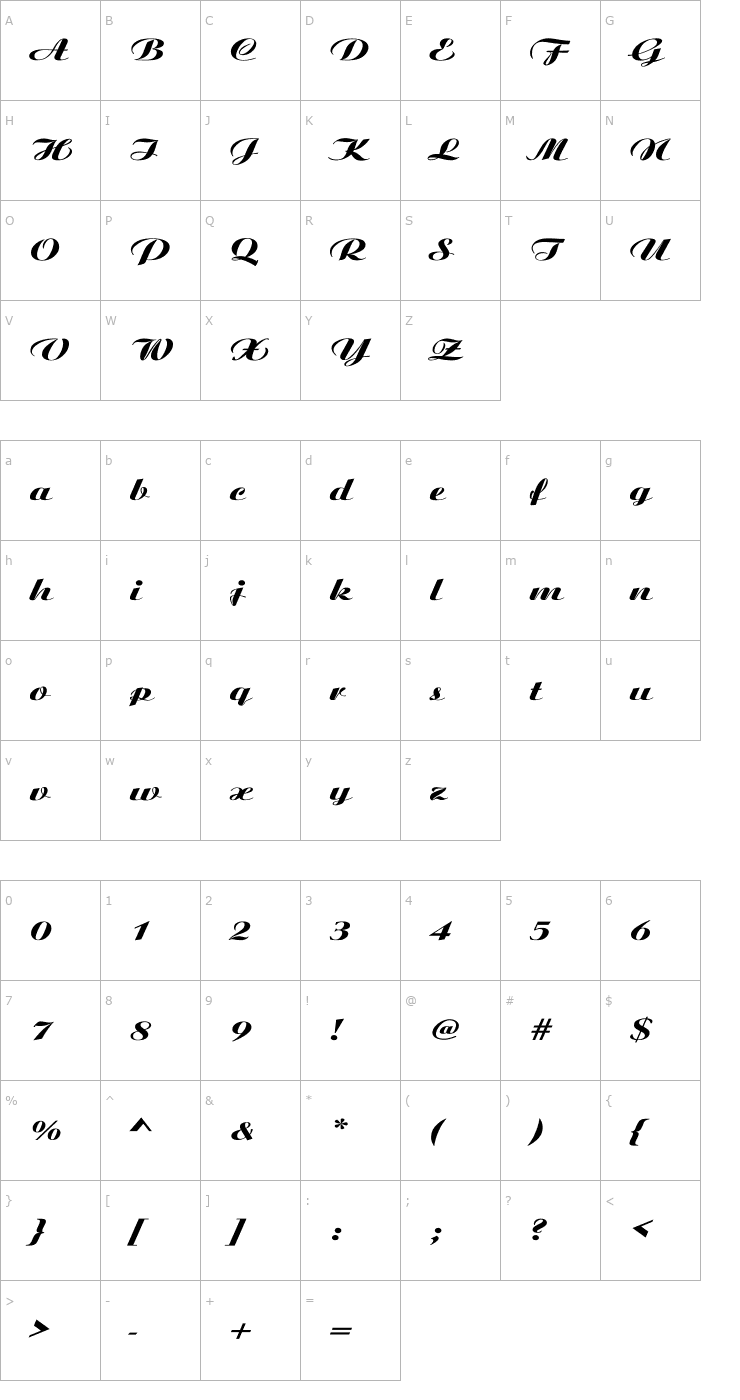 Character Map Ariston Wd Font