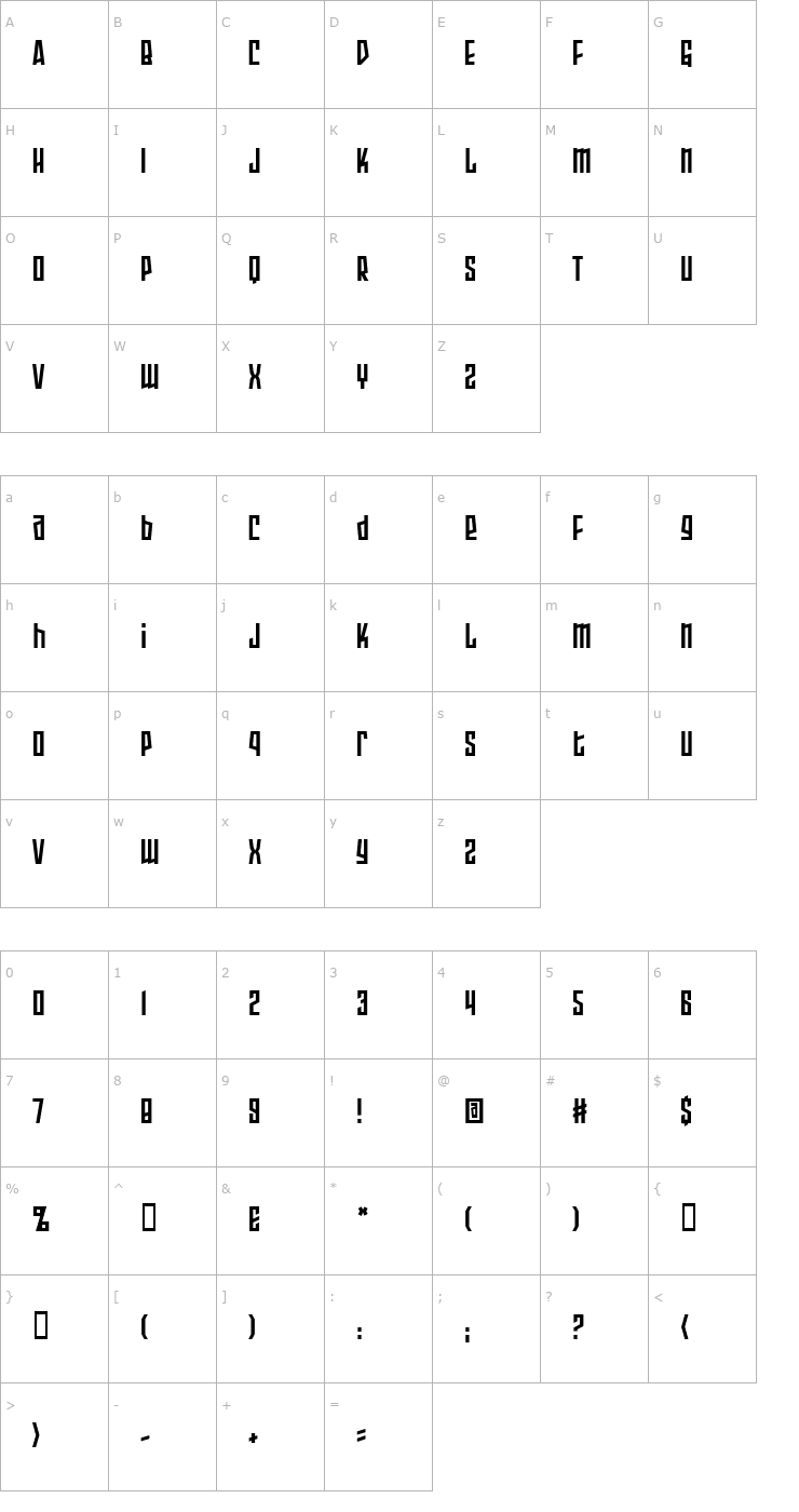 Character Map Armor Piercing 2.0 BB Font