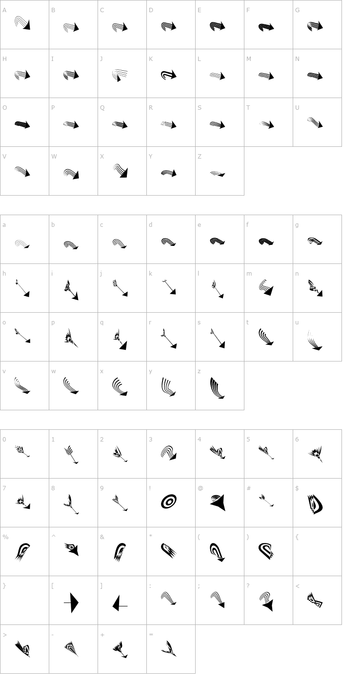 Character Map ArrowbixOneDown Font