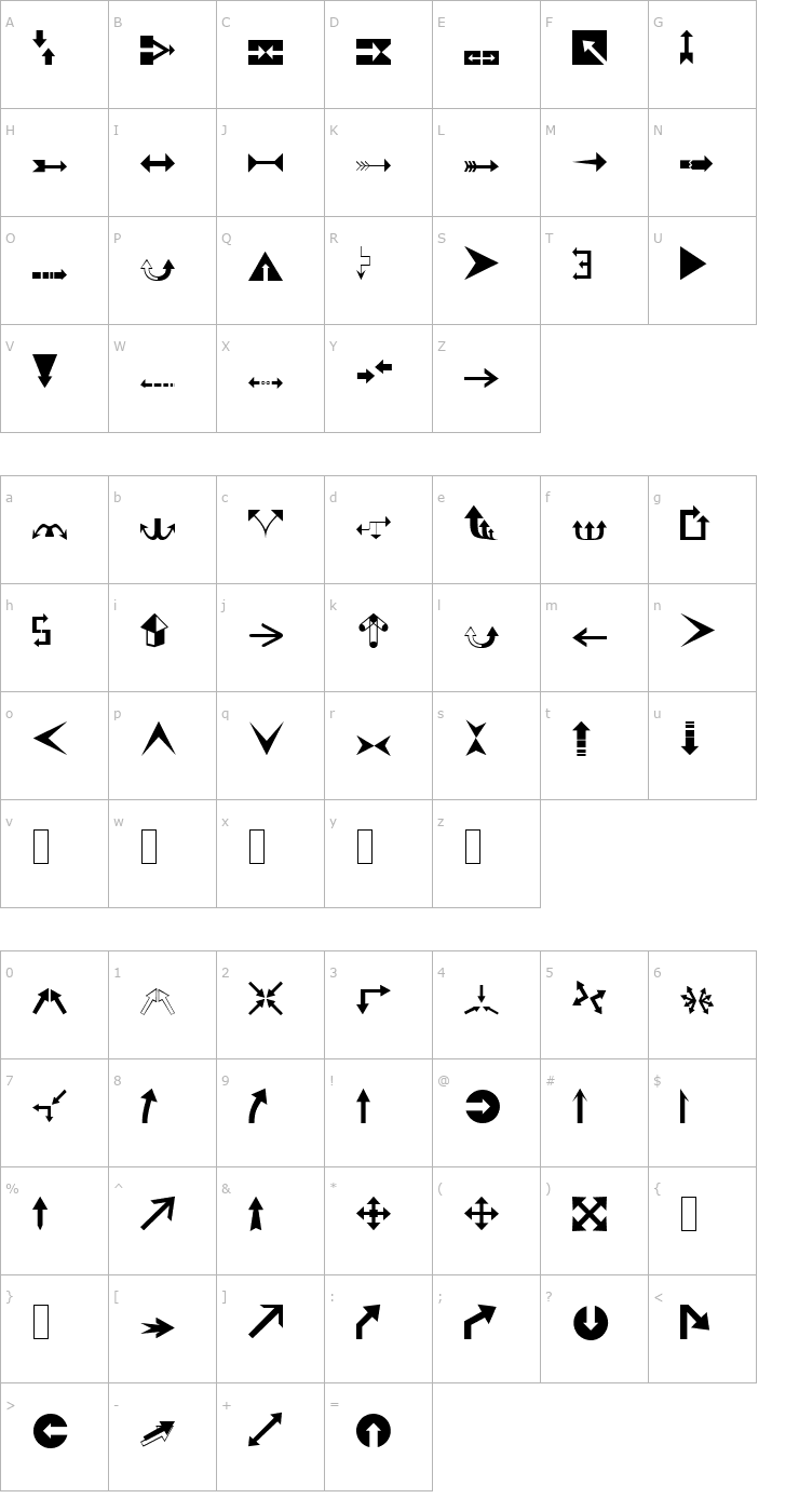 Character Map Arrows Font