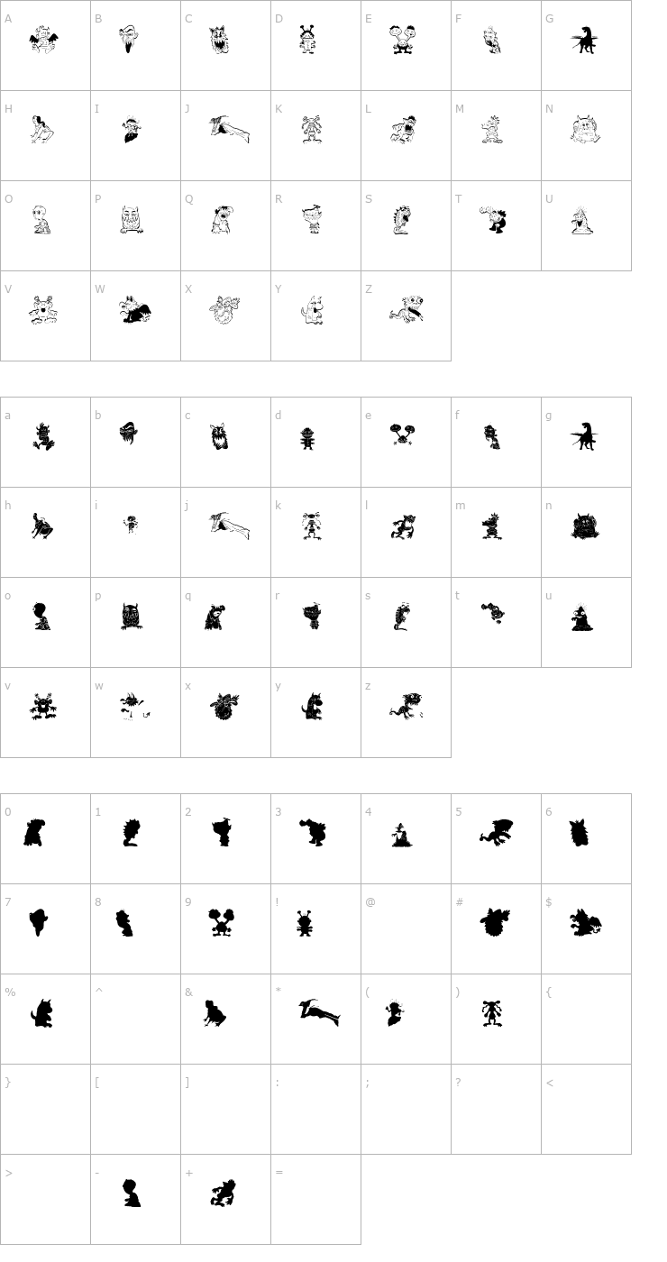 Character Map Art Monsters Font