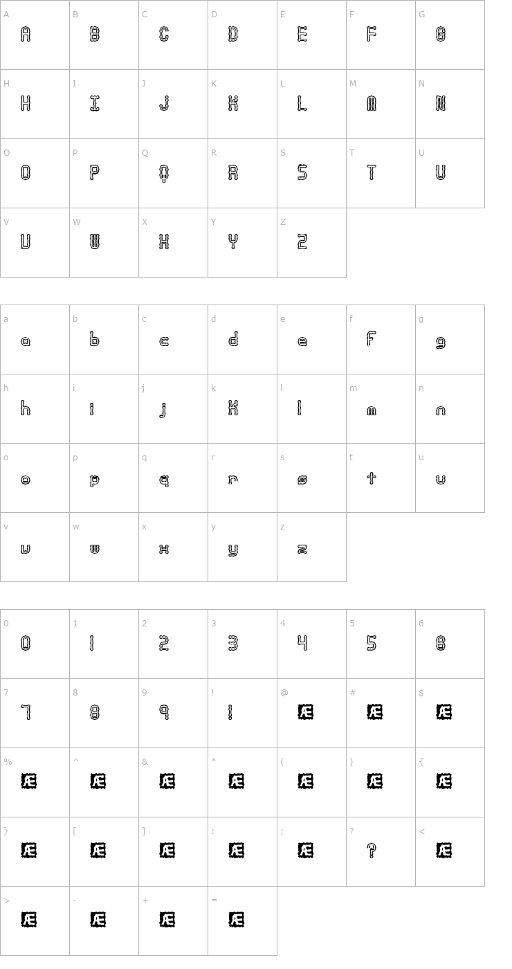 Character Map Arthritis (BRK) Font