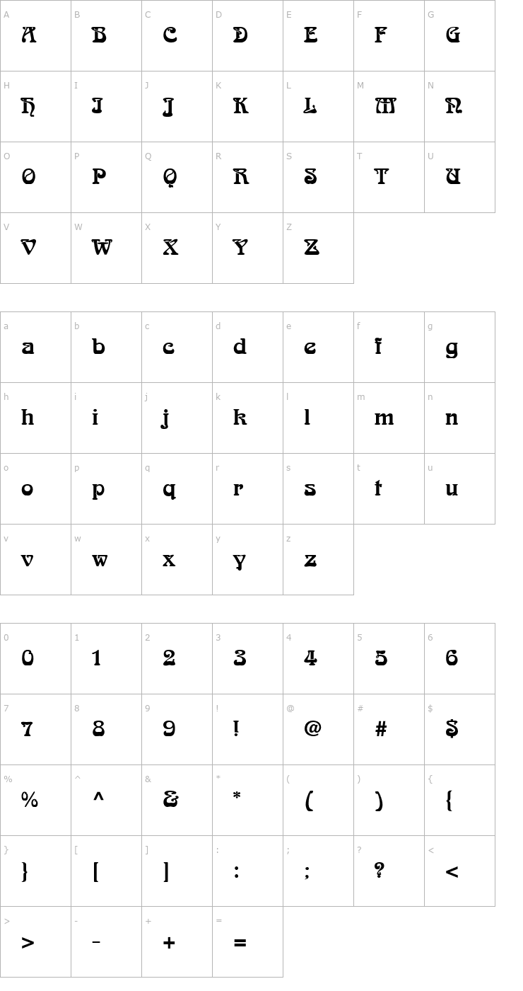 Character Map Artifact Font