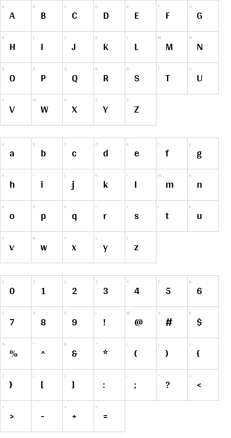 Character Map Arya Bold Font