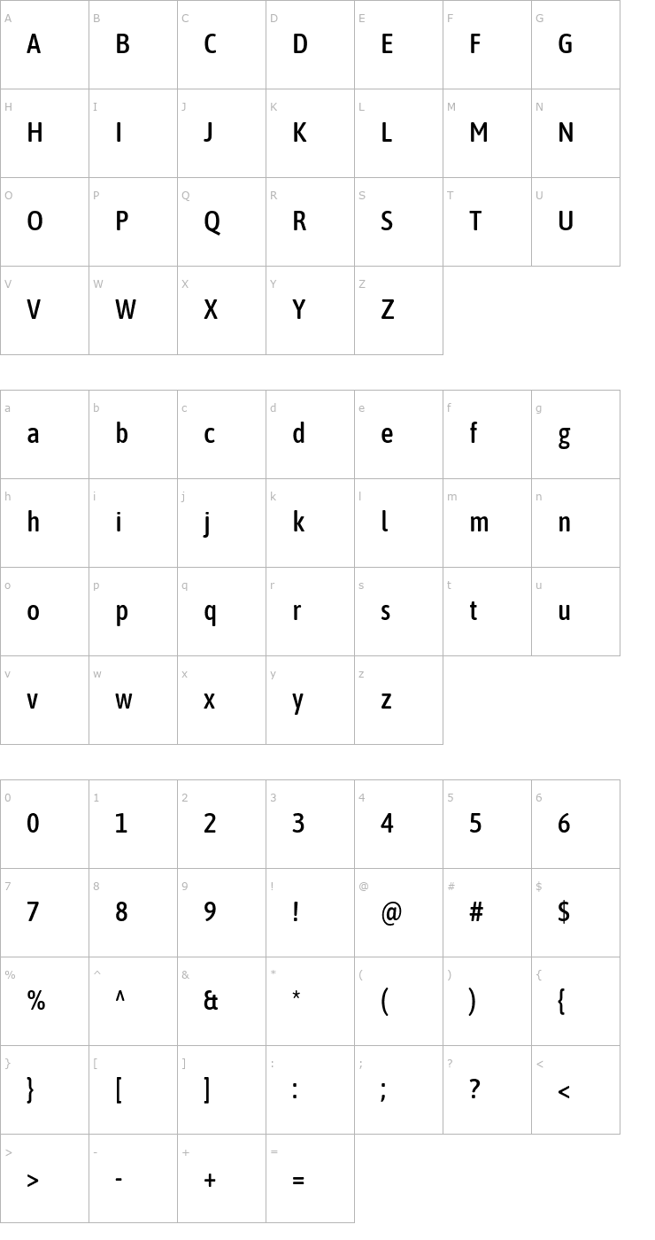 Character Map Asap Condensed Medium Font