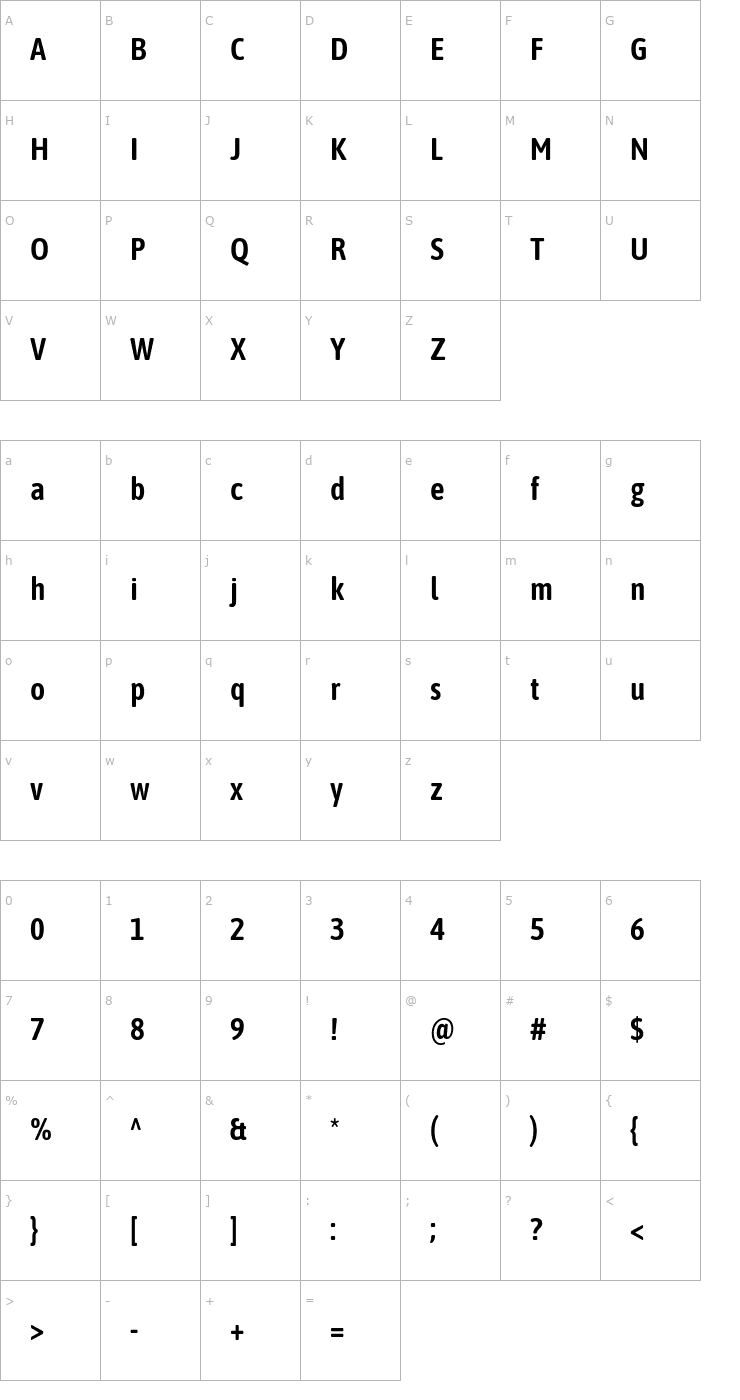 Character Map Asap Condensed SemiBold Font