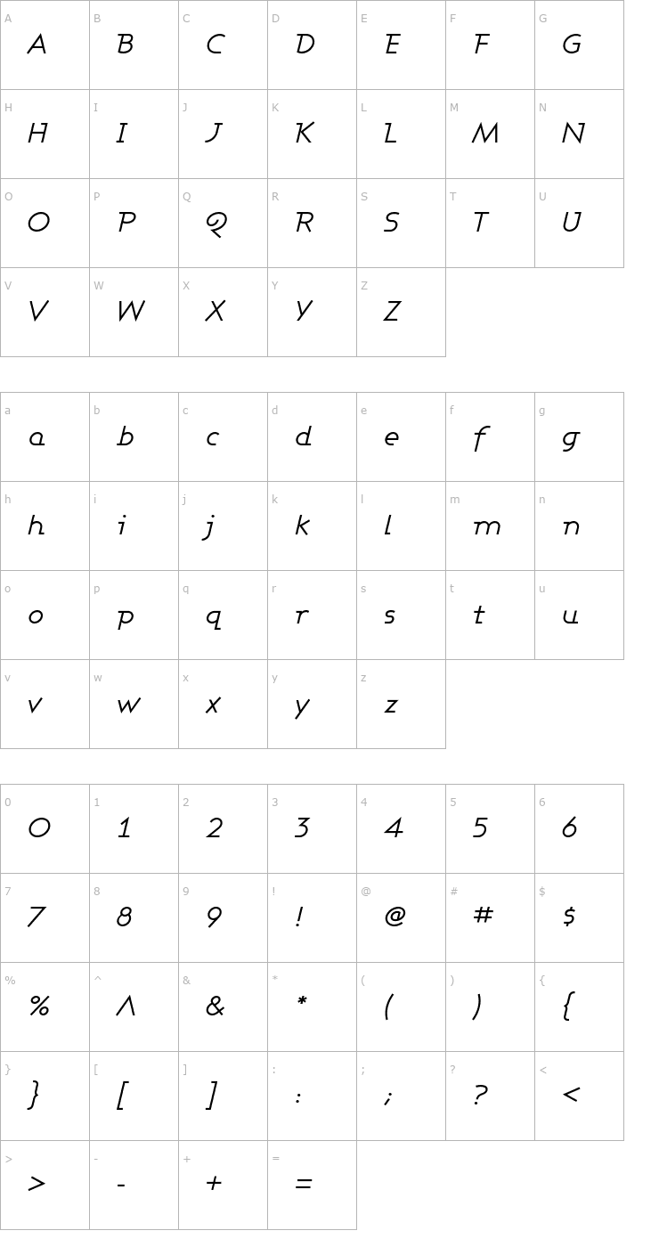 Character Map Ashby Book Italic Font