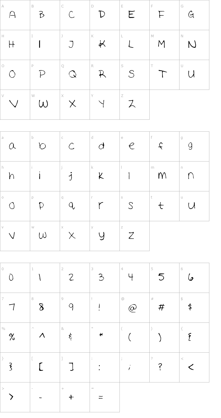 Character Map Ashley's Handwriting Font