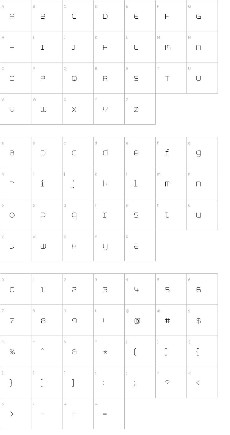 Character Map Aspirin AdvanceLight Font