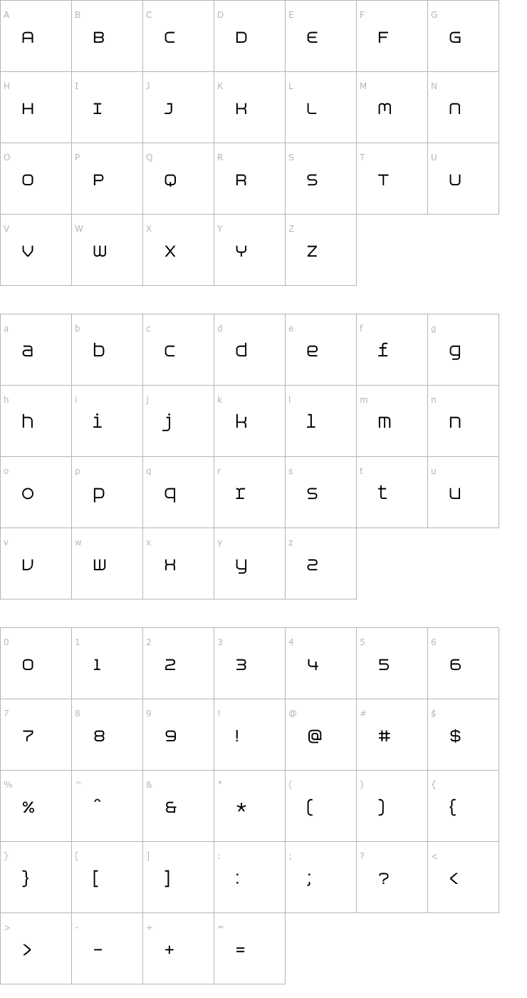 Character Map Aspirin AdvanceRegular Font