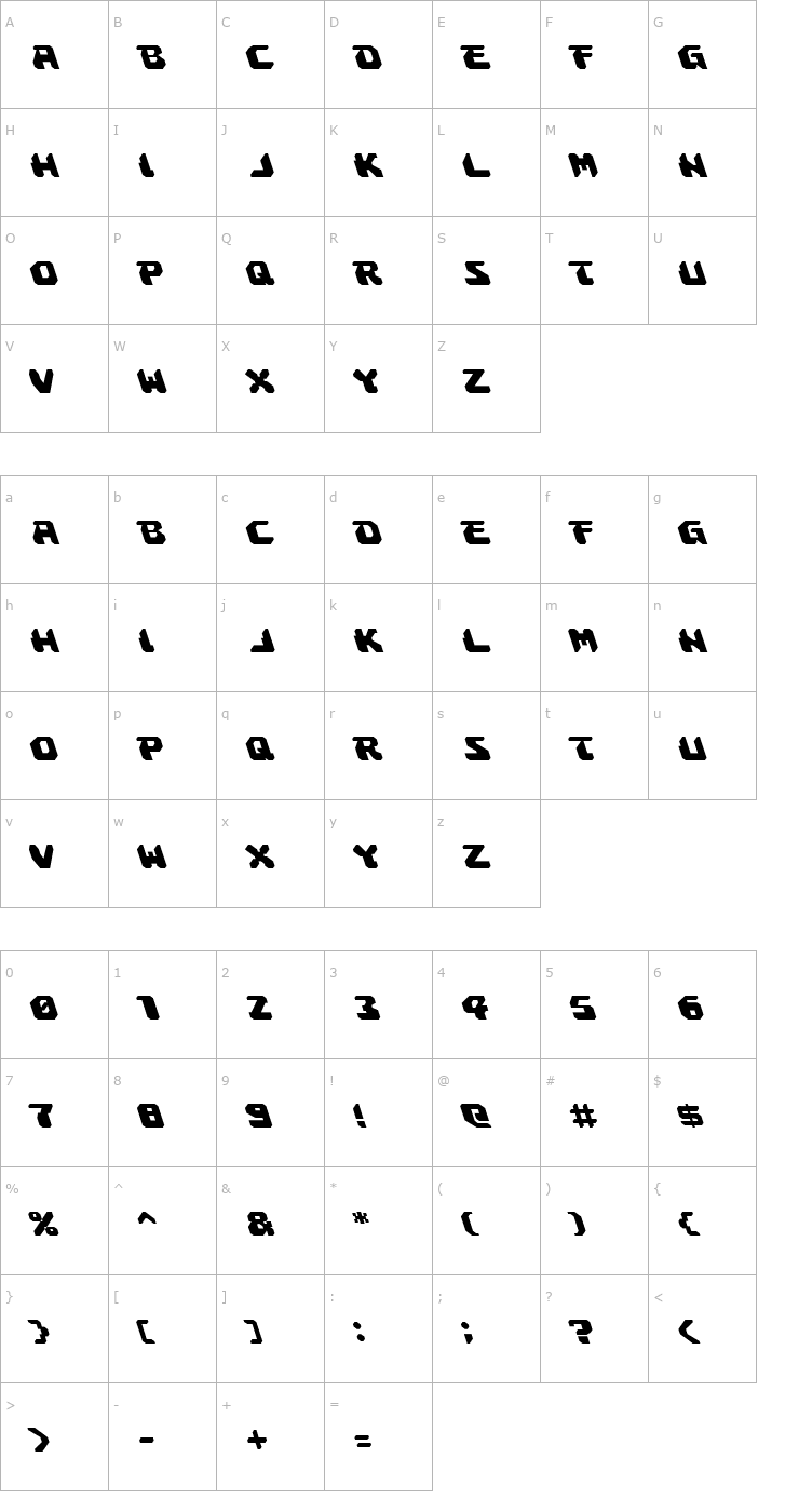 Character Map Astropolis Leftalic Font