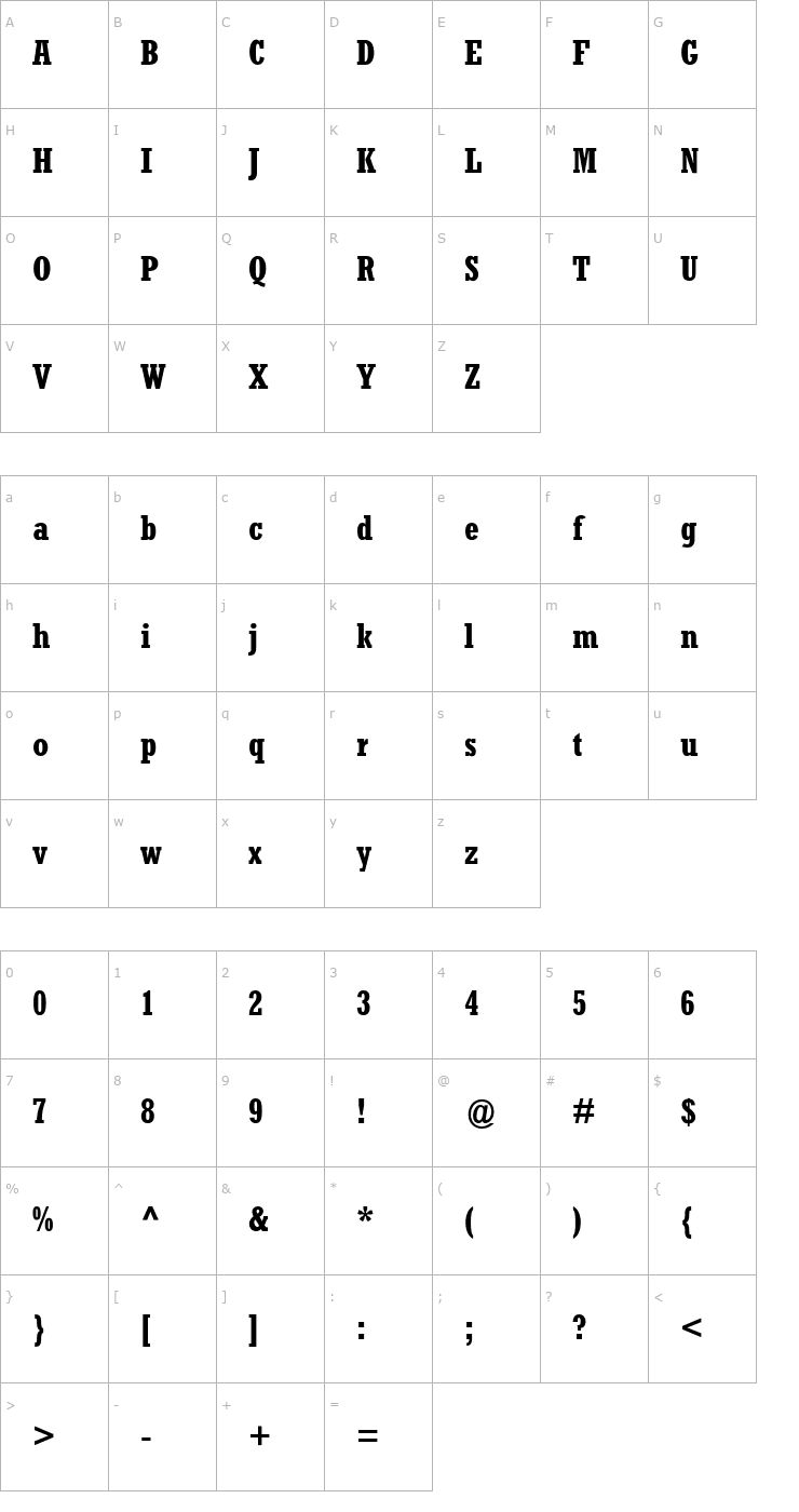 Character Map Astute Condensed SSi Bold Condensed Font