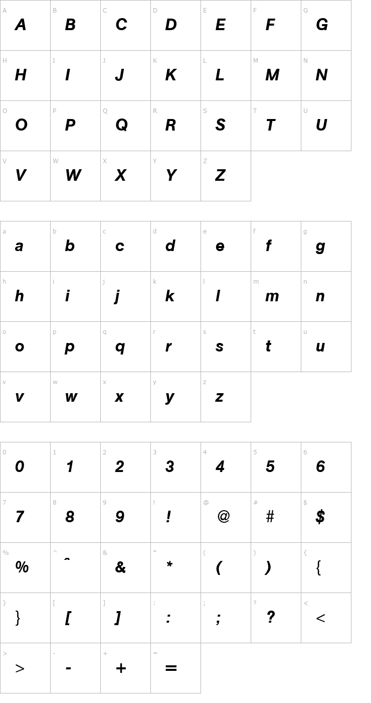 Character Map AtkinsMedium-RegularItalic Font