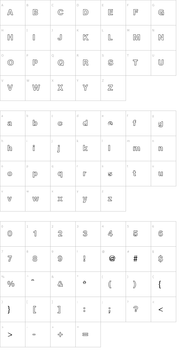 Character Map AtkinsOutline-Bold Font