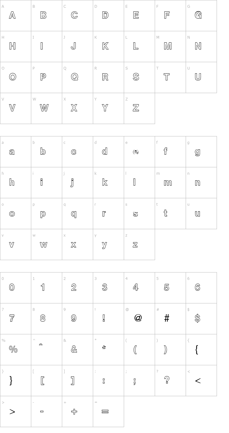 Character Map AtkinsOutlineMedium-Regular Font