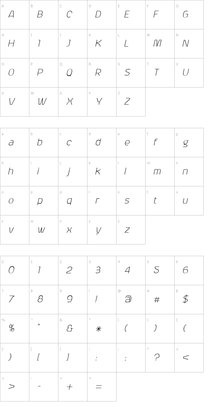 Character Map Attac-RegularItalic Font