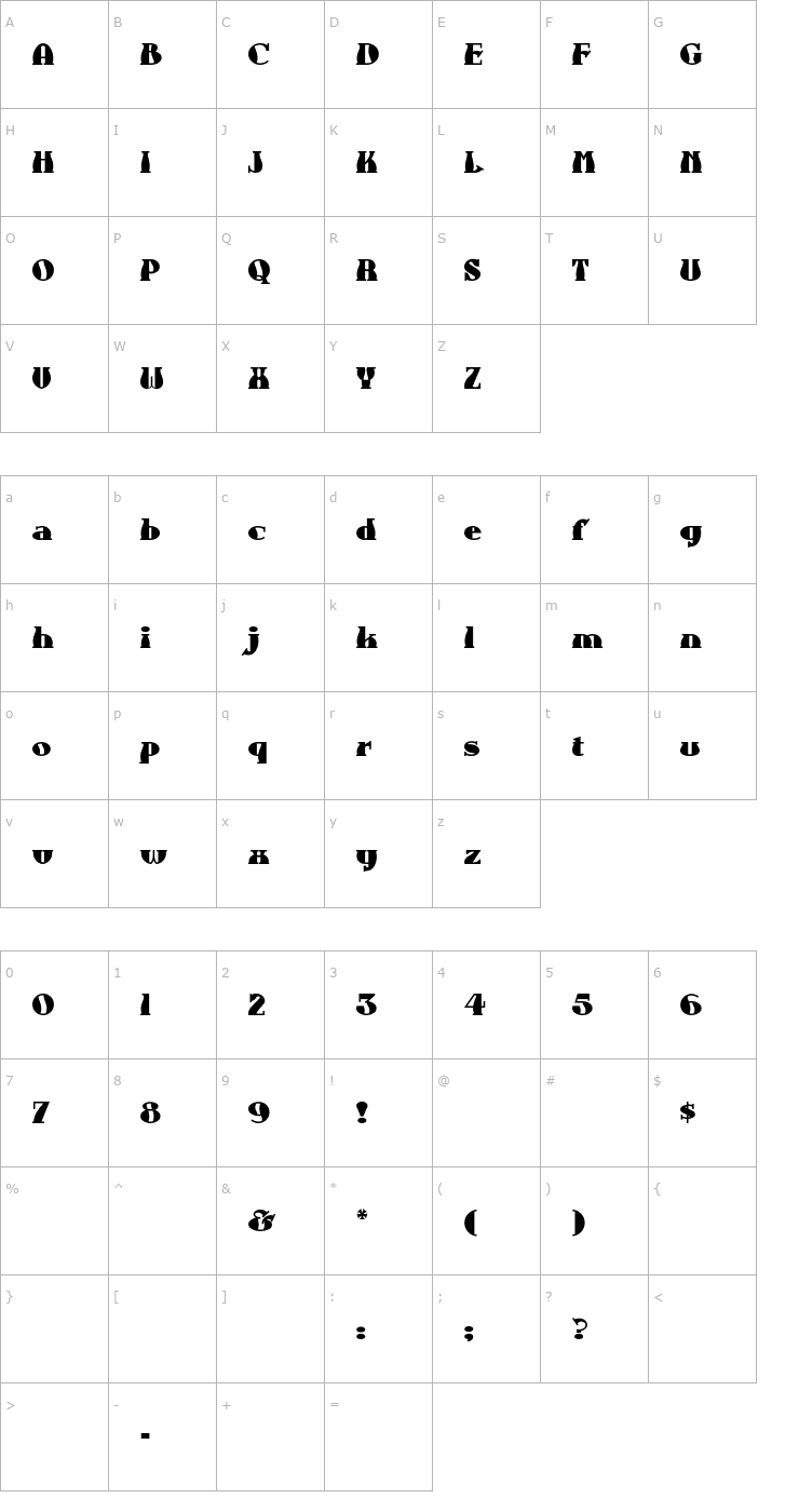 Character Map AuntBertha Font