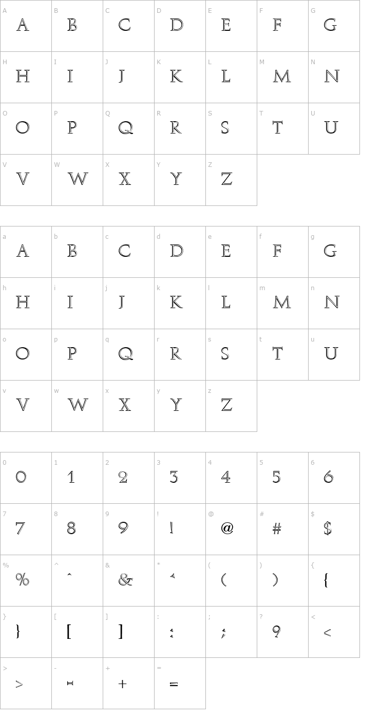 Character Map Aurea Inline Regular Font