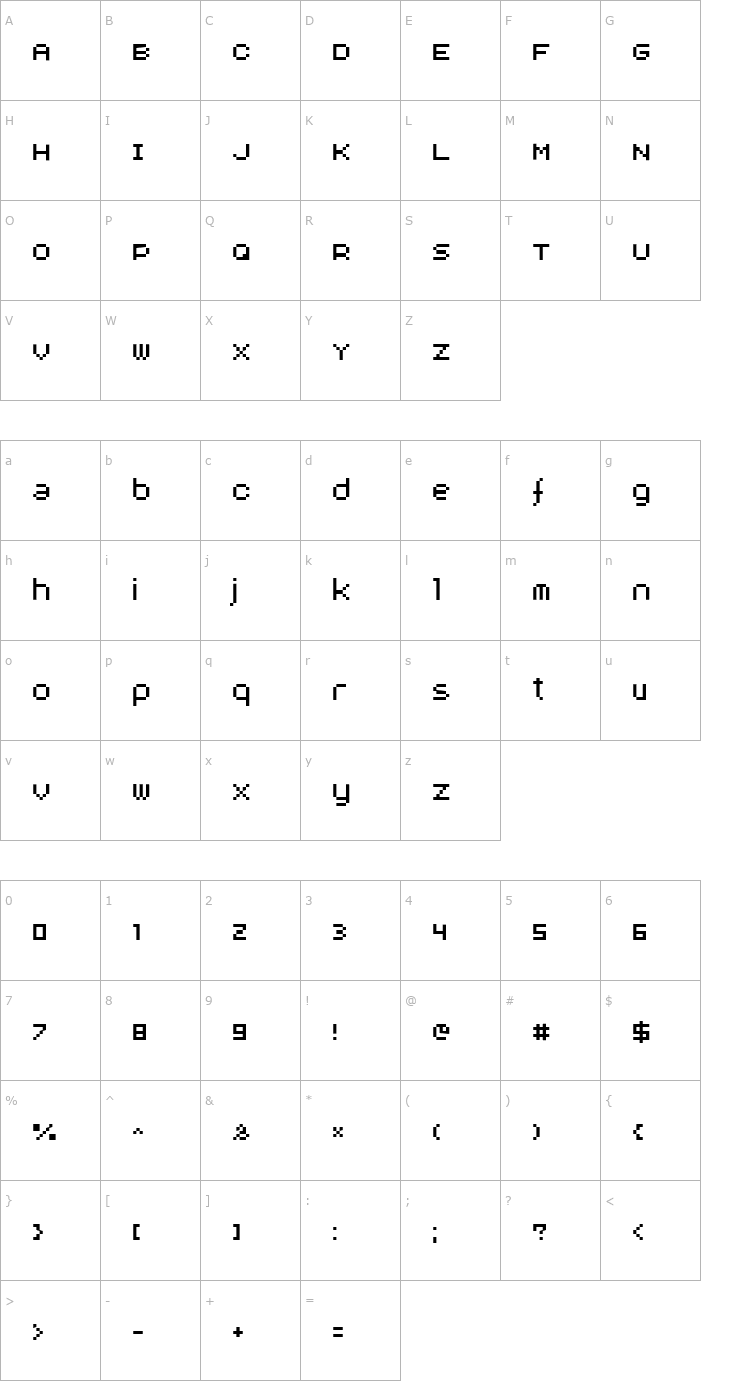 Character Map AuX DotBitC Font