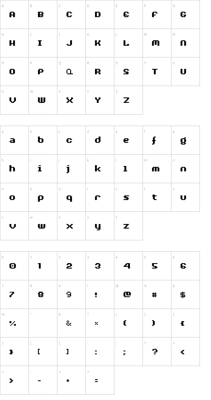 Character Map AuX DotBitC Xtra Bold Font