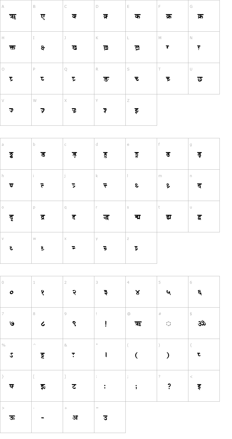 Character Map AV-Font-Hin1 Bold Font