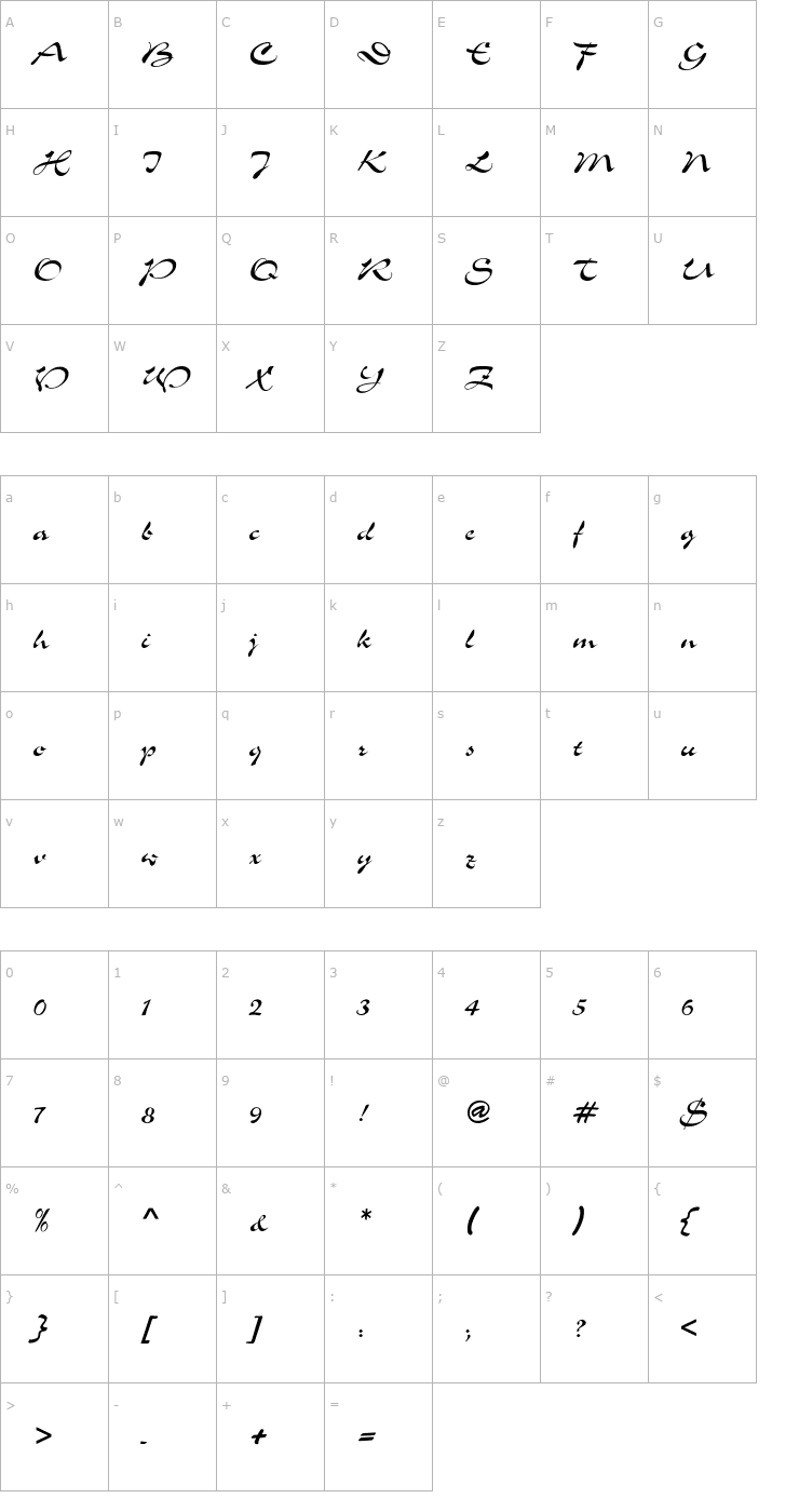 Character Map Avalon Normal Font