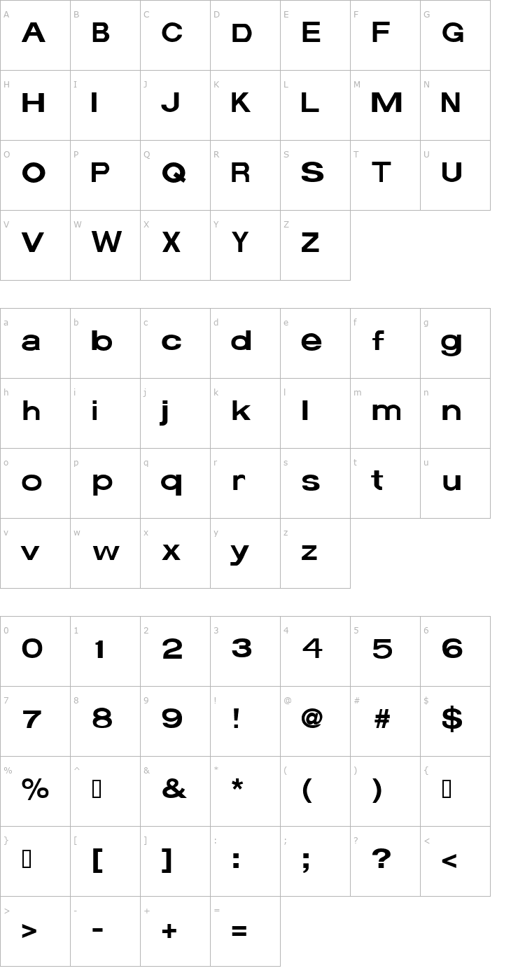 Character Map Average Font