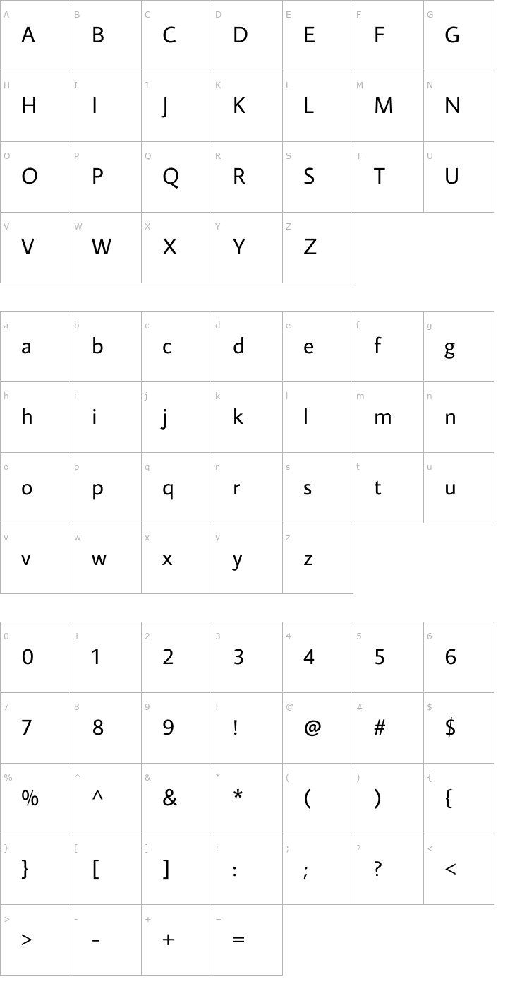 Character Map Average Sans Font