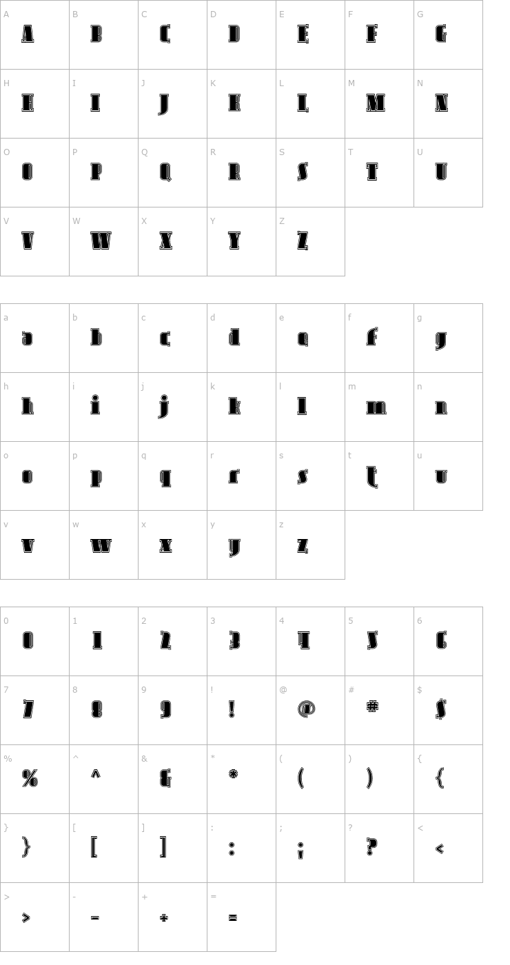 Character Map Avondale Inline Font