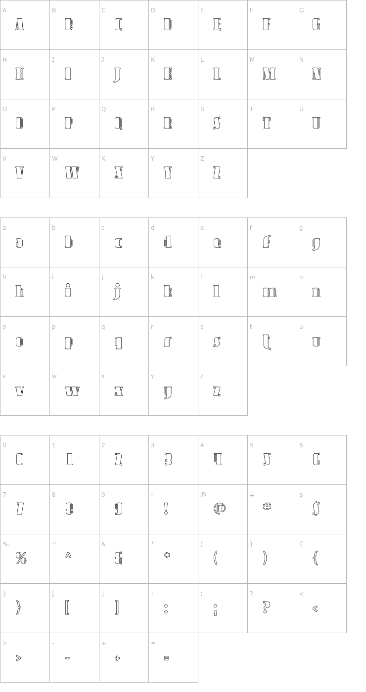 Character Map Avondale Outline Font