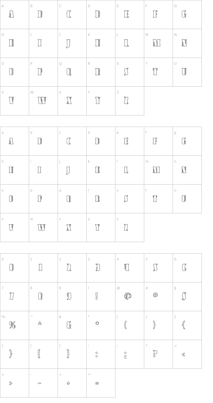 Character Map Avondale SC Outline Font