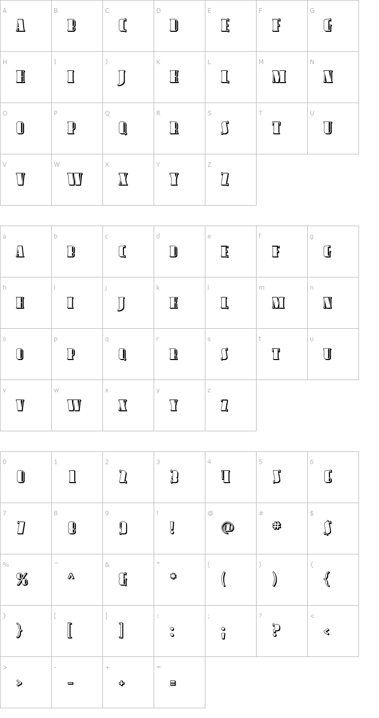 Character Map Avondale SC Shaded Font