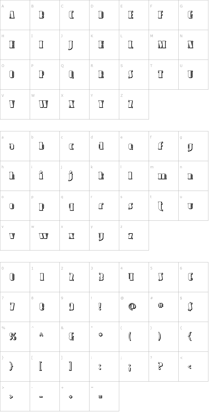 Character Map Avondale Shaded Font