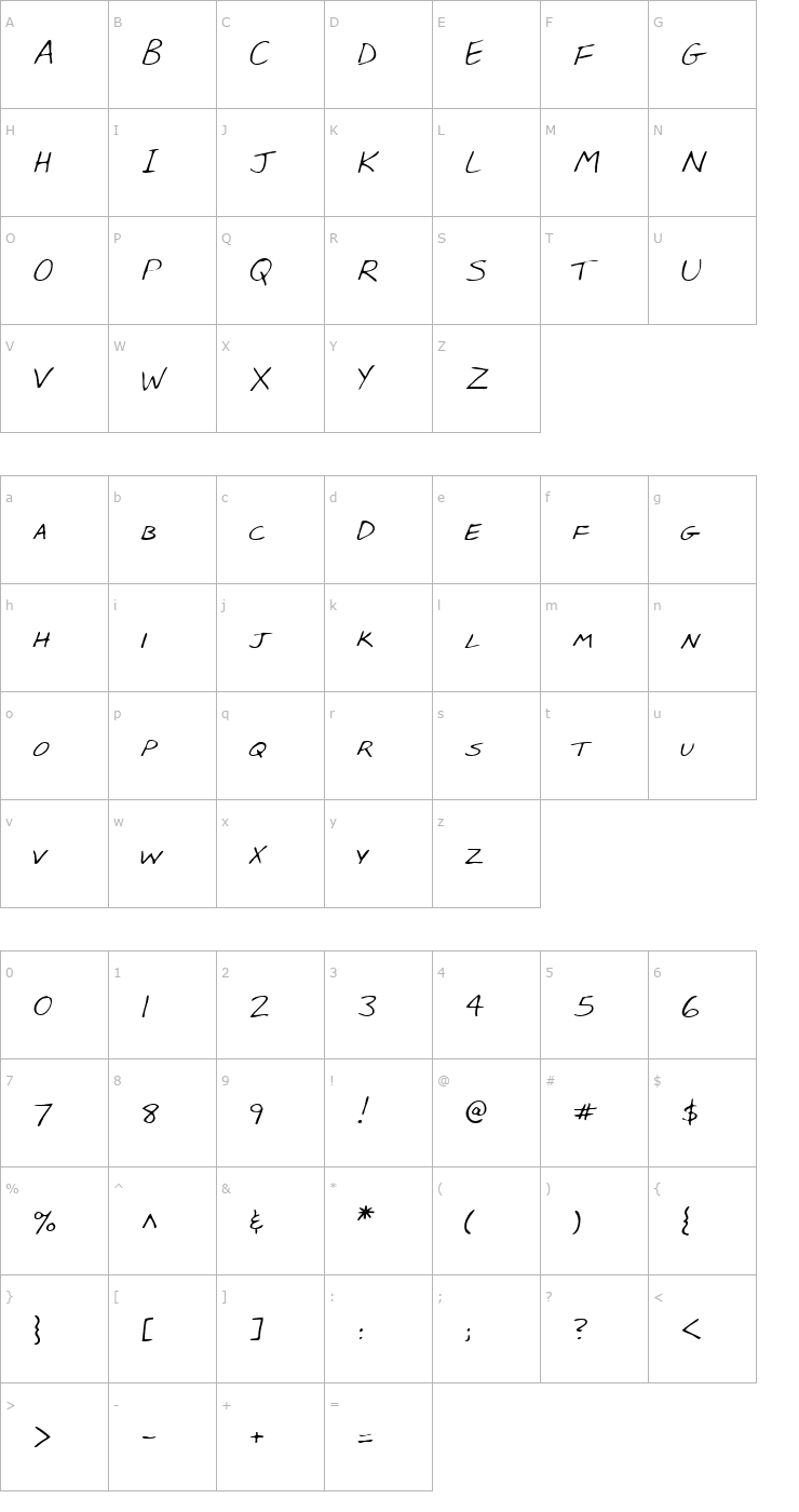 Character Map BabcocksHand Regular Font