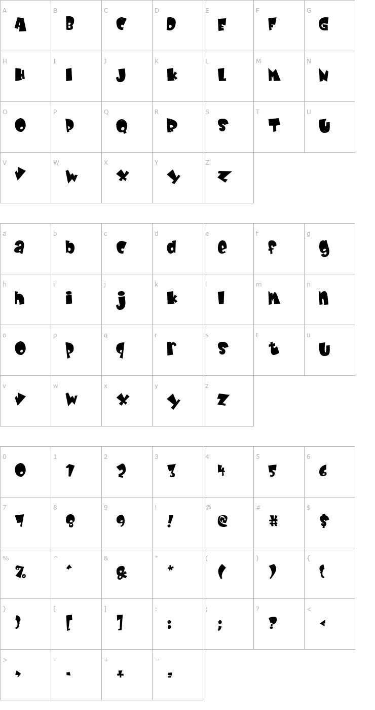 Character Map Baby Kruffy Font