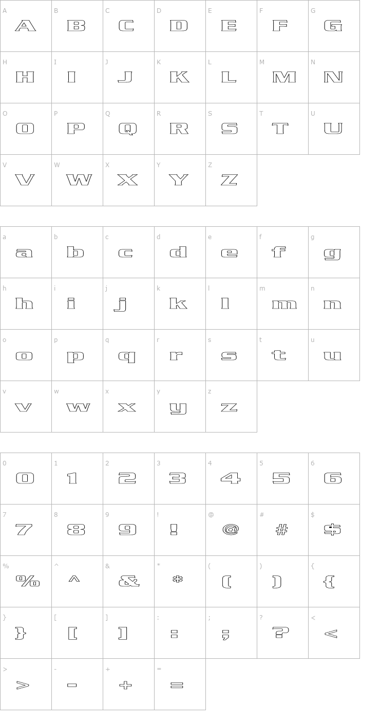 Character Map Babylon5 Hollow Font